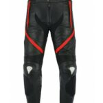 PANTALÓN DE CUERO PARA MOTORISTA CON PROTECCIONES DE TITANIO 151 - NEGRO/ROJO