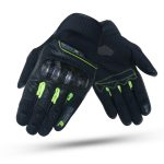 GUANTES MOTORISTAS EN PIEL VERANO RE-BORN DEGEND, MALLA Y FIBRA DE CARBONO - NEGRO/FLUOR