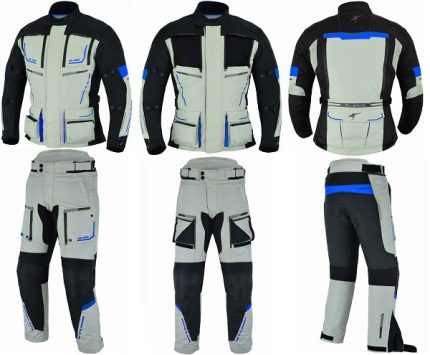 TRAJE DE MOTO 4 ESTACIONES DOS PIEZAS TRICAPA TITAN OCEANO - NEGRO/GRIS/AZUL