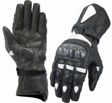 GUANTES MOTORACING DE PIEL CON PROTECCIONES FIBRA CARBONO K2 - NEGRO/BLANCO