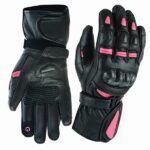GUANTES MOTORACING DE PIEL CON PROTECCIONES FIBRA CARBONO K2 - NEGRO/ROSA FUCSIA - Imagen 2