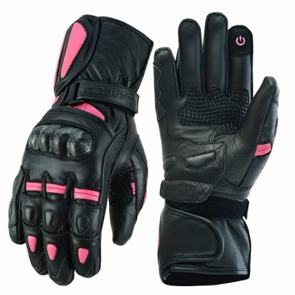 GUANTES MOTORACING DE PIEL CON PROTECCIONES FIBRA CARBONO K2 - NEGRO/ROSA FUCSIA