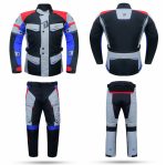 TRAJE DE MOTO DEGEND DOS PIEZAS - TRAVEL CHAQUETA Y SWEEP PANTALÓN - NEGRO/GRIS/ROJO/AZUL