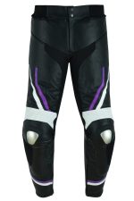 PANTALÓN MUJER DE PIEL CON PROTECCIONES / JF 17 P - NEGRO/BLANCO/LILA MORADO - Imagen 2