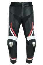 PANTALÓN DE CUERO PARA MOTORISTA CON PROTECCIONES DE TITANIO JF 17 P – NEGRO/BLANCO/ROJO - Imagen 2