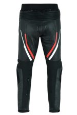 PANTALÓN DE CUERO PARA MOTORISTA CON PROTECCIONES DE TITANIO JF 17 P – NEGRO/BLANCO/ROJO - Imagen 4