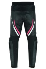 PANTALÓN MUJER DE PIEL CON PROTECCIONES / JF 17 P - NEGRO/BLANCO/ROSA - Imagen 2